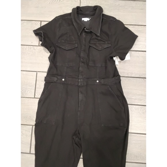 NWT GOOD AMERICAN Utility Jumpsuit Black Short Sleeve Belted Cargo 3XL - Picture 4 of 9